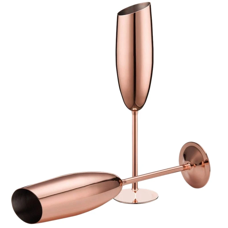 HOT-Set of 2 Stainless Steel Champagne Wine Flutes Glasses Rose Gold Unbreakable Shatterproof