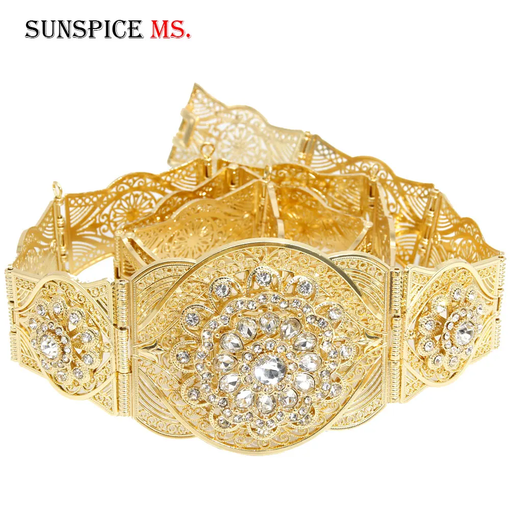 beltA003gold SUNSPICE-MS maroc caftan пояс золотого цвета для женщин этнические Свадебные украшения металлическая позолота Талия цепь Регулируемая длина Дубай bijoux - Окраска металла: beltA003gold