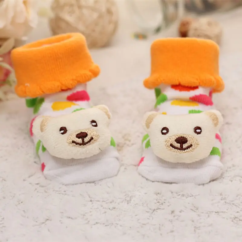 Детские носки нескользящие хлопковые кукольные Носки с рисунком колокольчиков для маленьких мальчиков и девочек - Цвет: Orange bear