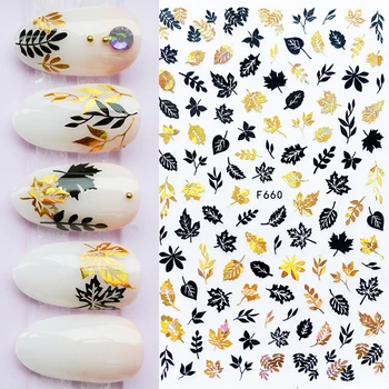

1 Sheet 3D Nail Sticker Gold Marple Leaf Black Autumn Theme Colorful Nail Transfer Decal Nails Art DIY Design
