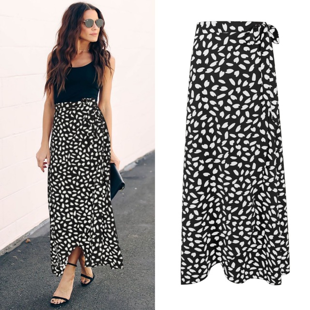 Point Print Skirt for Women 2022 Spring Summer Lace Up All-match High Waist A Line Skirt Brown Women's Split Skirts Faldas