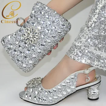 

Latest Design Shoes and Bag Set African Sets 2020 African Rhinestone Party Shoes and Bag Italy High Heels Women Wedding Shoes
