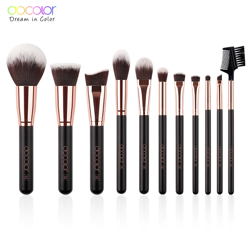 

Docolor 11Pcs Makeup Brushes Set Professional Foundation Powder Eyeshadow Blending Brushes Beauty Make up Brushes Synthetic Hair