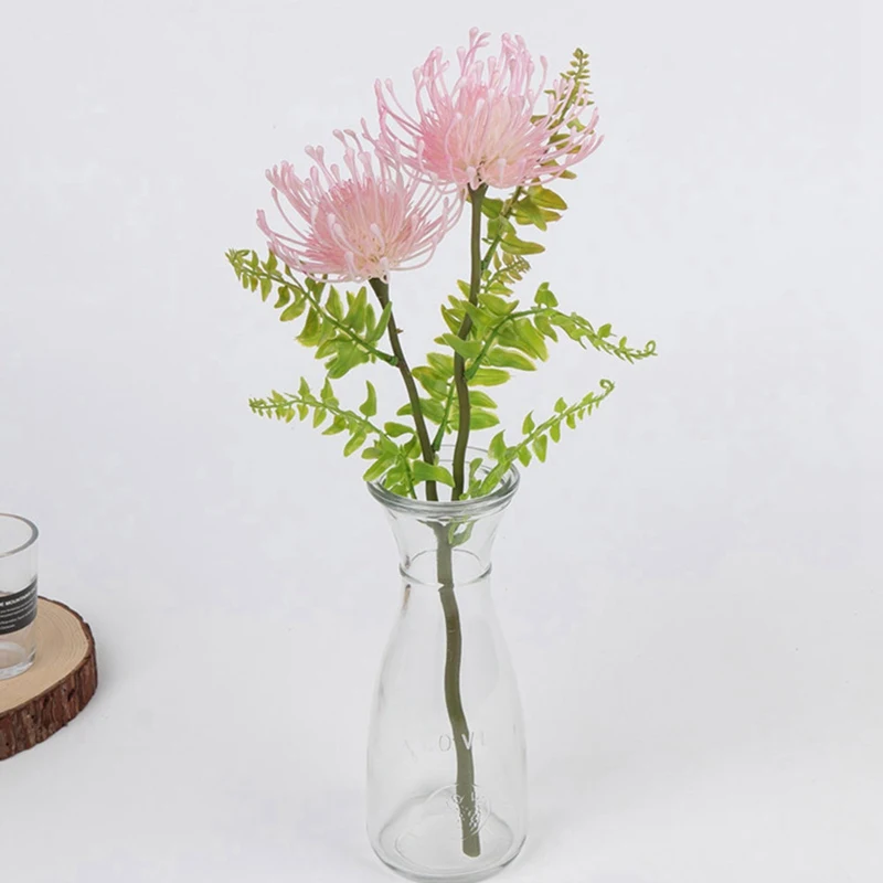 Флокированные Leucospermum искусственные цветы для свадебного украшения Флорес Искусственные пластиковые искусственный цветок растение Флер искусственные