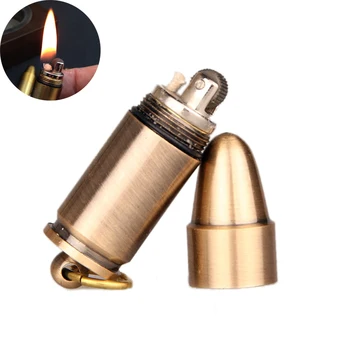 

Outdoor Mini Bullet Lighters Flame Kerosene Oil Lighter Keychain Refillable Gasoline Cigar Lighters Men Gadget