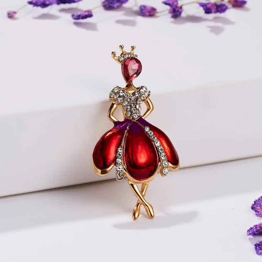 4 Мода Rhinestone танцы мальчик и девочка чертежное масло фигурка персонажа брошка заколка для женщин Девушка эмаль платье маленькое платье аксессуары - Окраска металла: 4