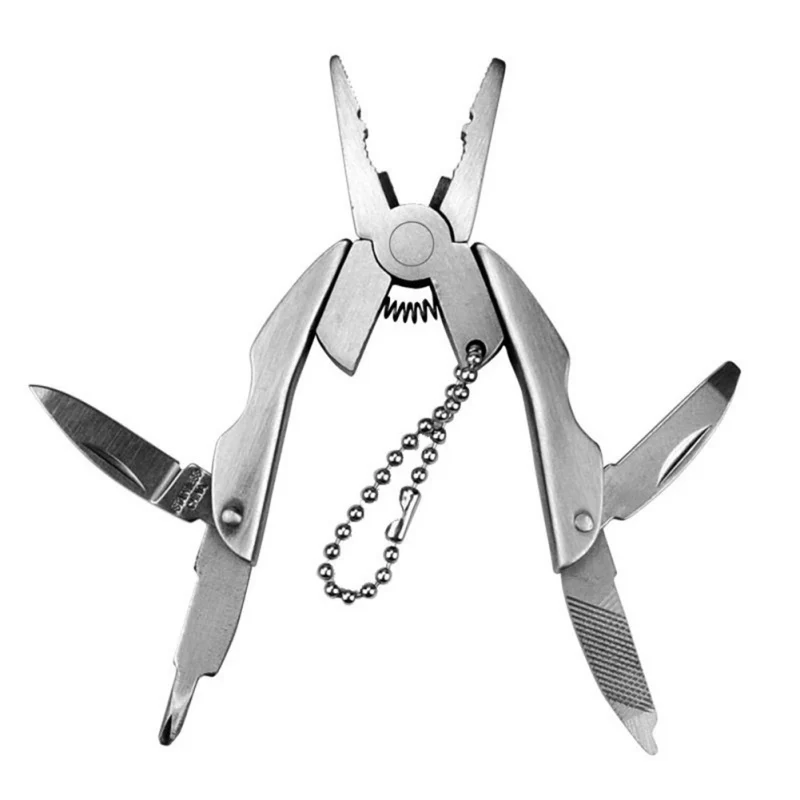 Outdoor Multi-Tool Portable Folding 2cr13 Stainless Steel Pliers Flat Cross Head Screwdriver Cutter Nail File Key Chain Tool
