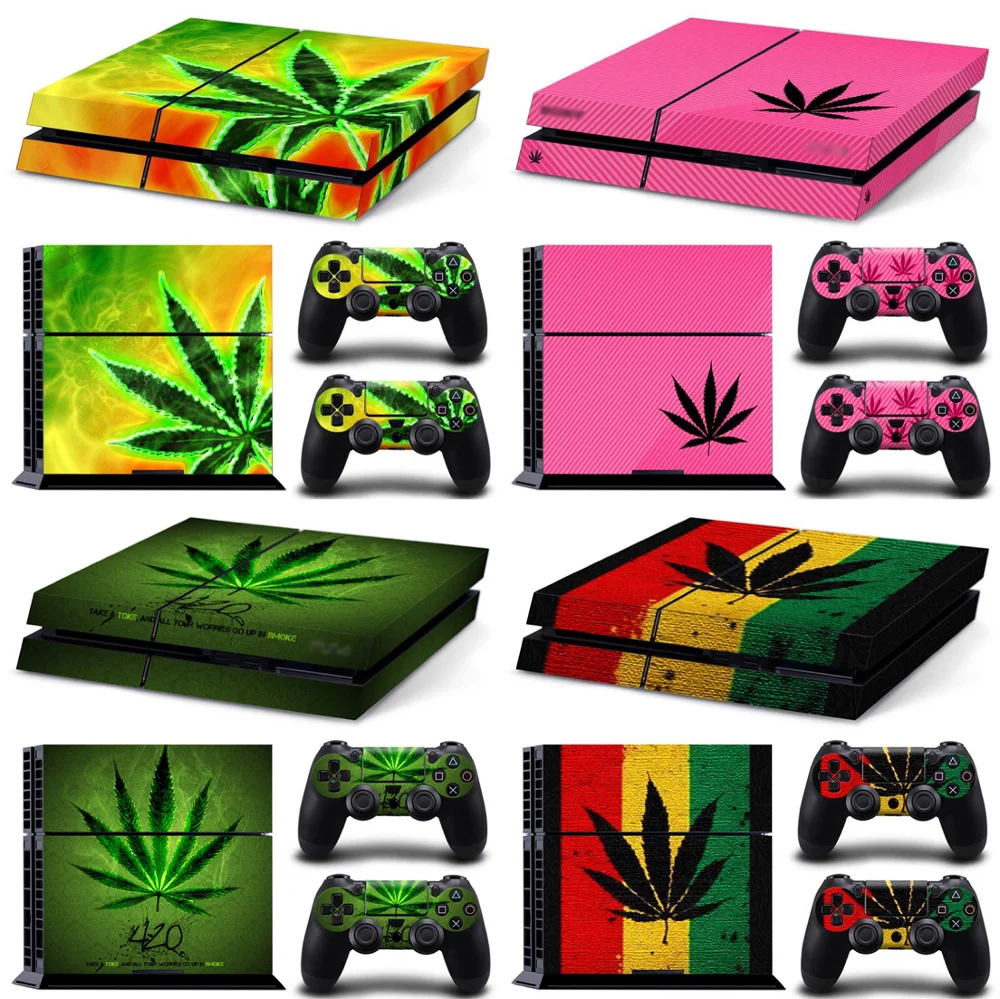 Наклейки для консоли PS4 и контроллеров виниловые Стикеры с зелеными листьями |