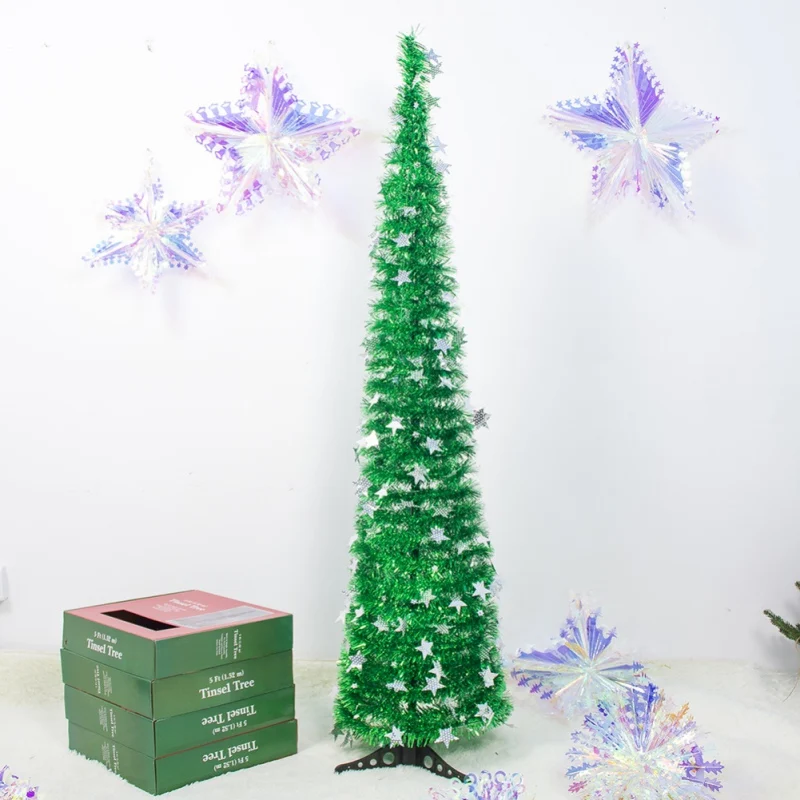 

New Christmas Five-pointed Sequins Star Pull Flower Multi-color Christmas Tree Creative DIY Christmas Tree Simple Decor 1.5 m