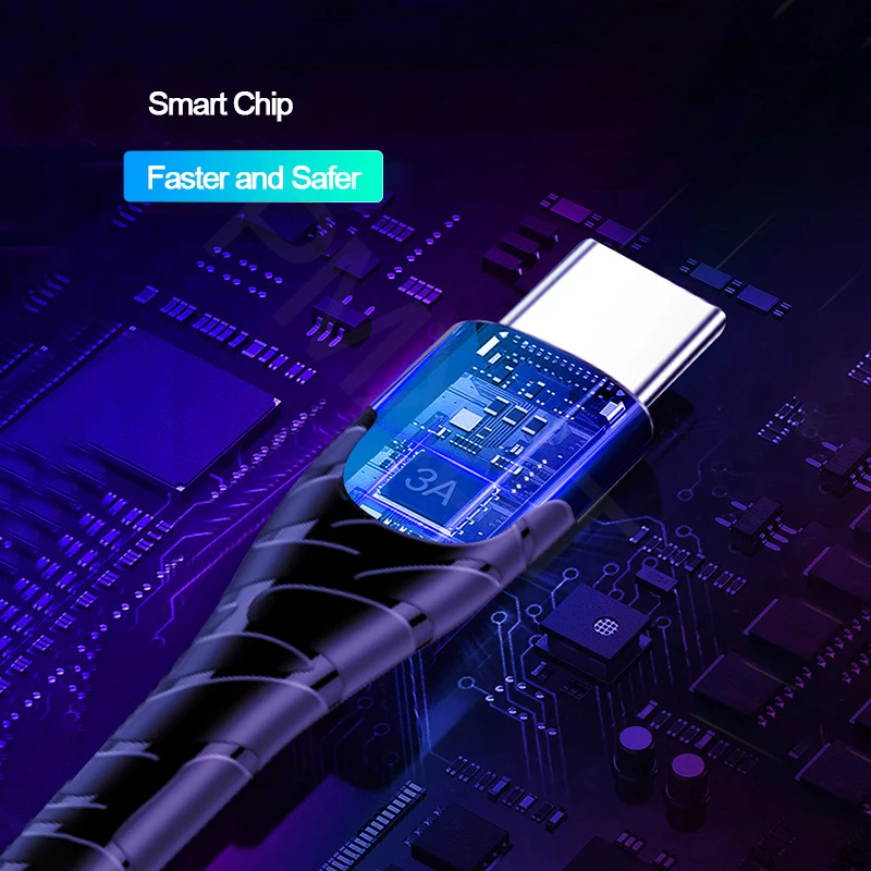 Светодиодный кабель Micro usb type-C для iPhone 11 Pro Max samsung Xiaomi 3A Быстрая зарядка 3,0 зарядное устройство USB Кабели Шнур для мобильного телефона
