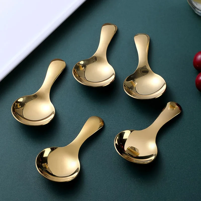 

5Pcs Salt Spoon Small Sugar Spice Spoons Gold Stainless Steel Spoon Set Tea Coffee Scoop Kitchen Accessories Mini Spoons For Jar