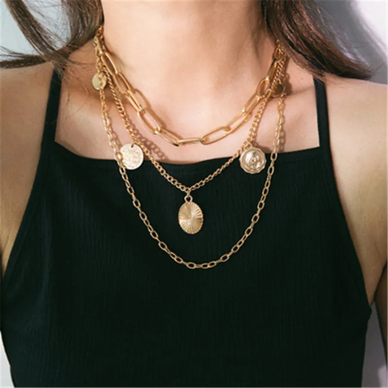 

Boho 3 Multi Layer Long Adjustable Chain 5 Pendant Choker Necklace Fashion Rune Jewelry Female Women Gift party Bohemian Pendant
