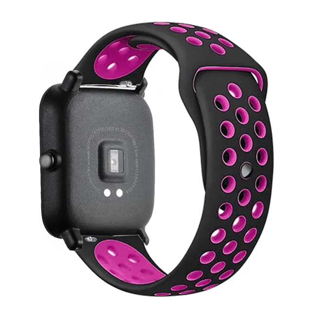 20mm/22mm Silicone band For Amazfit GTS 3/Pro/2/2e Mini/GTR 3 42mm/47mm/GTR2/stratos 2/3 Sport Watch Bracelet Amazfit bip strap black-pink