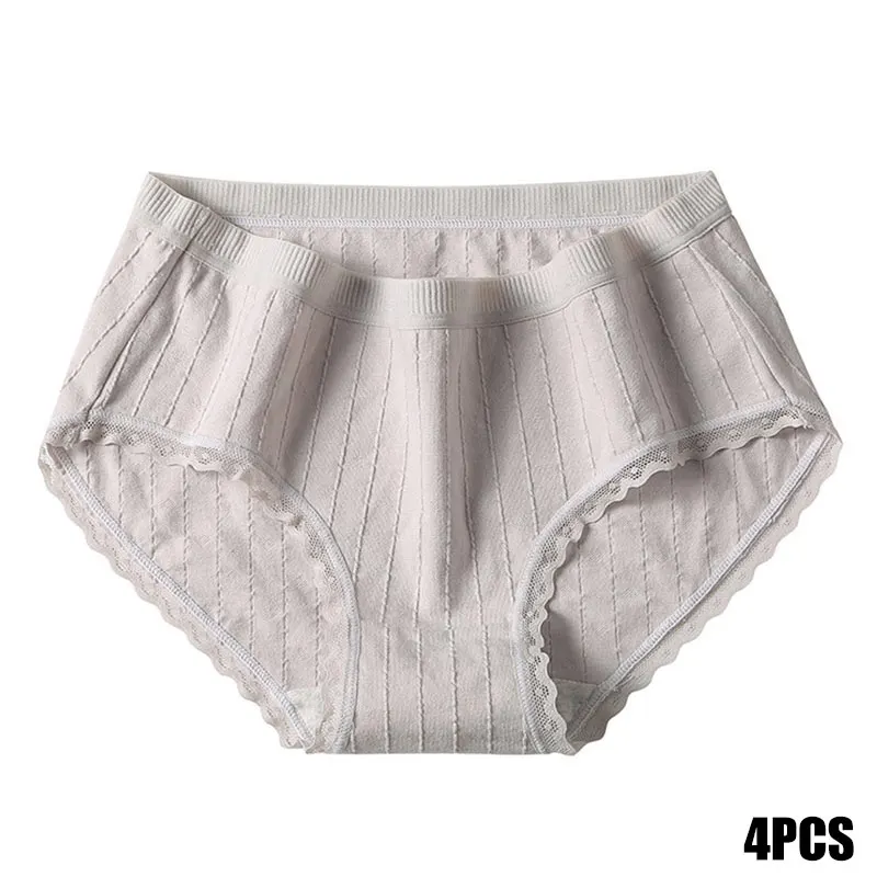 light grey Набор из 4 женских треугольных трусов, трусы до середины талии, хлопковые трусы с полным покрытием JS24 - Цвет: light grey