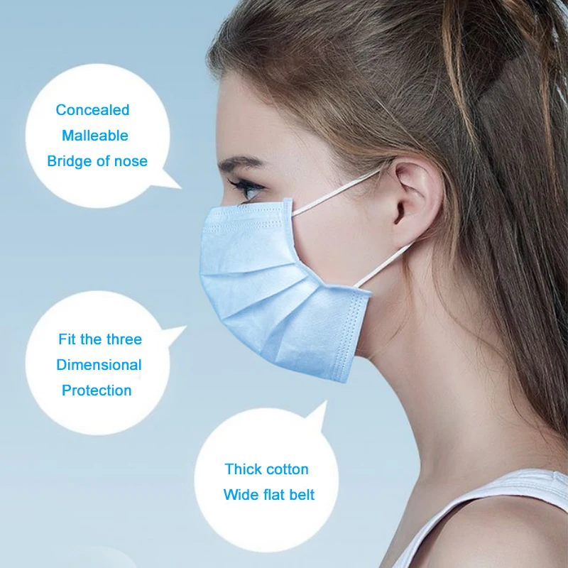 

In Stock 200pcs Protection Mask 3-Ply Nonwoven Meltblown Cloth Earloops Mask Face Protective Dust PM2.5 Filter Disposable Masks