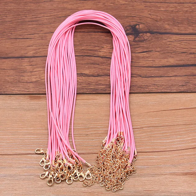 10PCS 1.5mm 16 Color Leather Cord Golden Lobster Clasp Adjustable Braided 45cm Rope For DIY Necklace Jewelry Making Findings Pink
