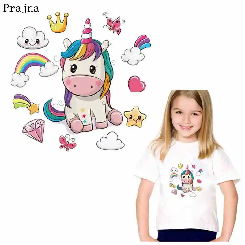 

Prajna Cartoon Unicorn Iron On Transfers Ironing Stickers DIY Summer Style Hot Vinyl Patches For Clothing Applique Kids T-shirt