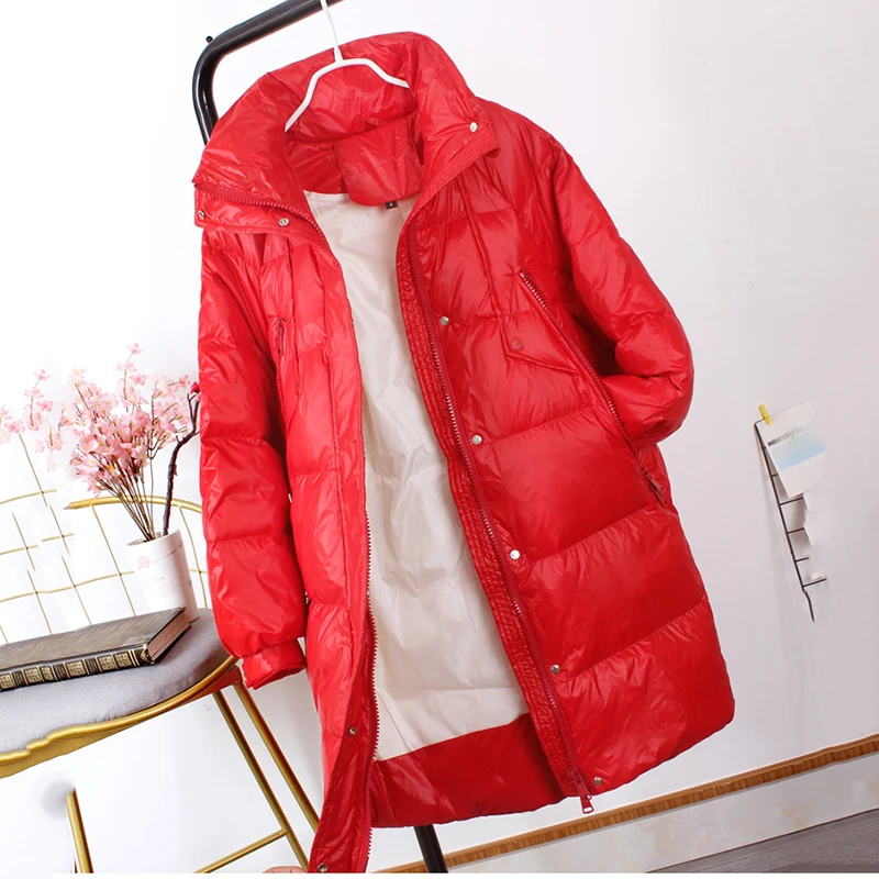 

Winter Fashion Loose Women Down Jacket 2020 New White Duck down Medium length Solid color Women's Down Jacket Outerwear JK259
