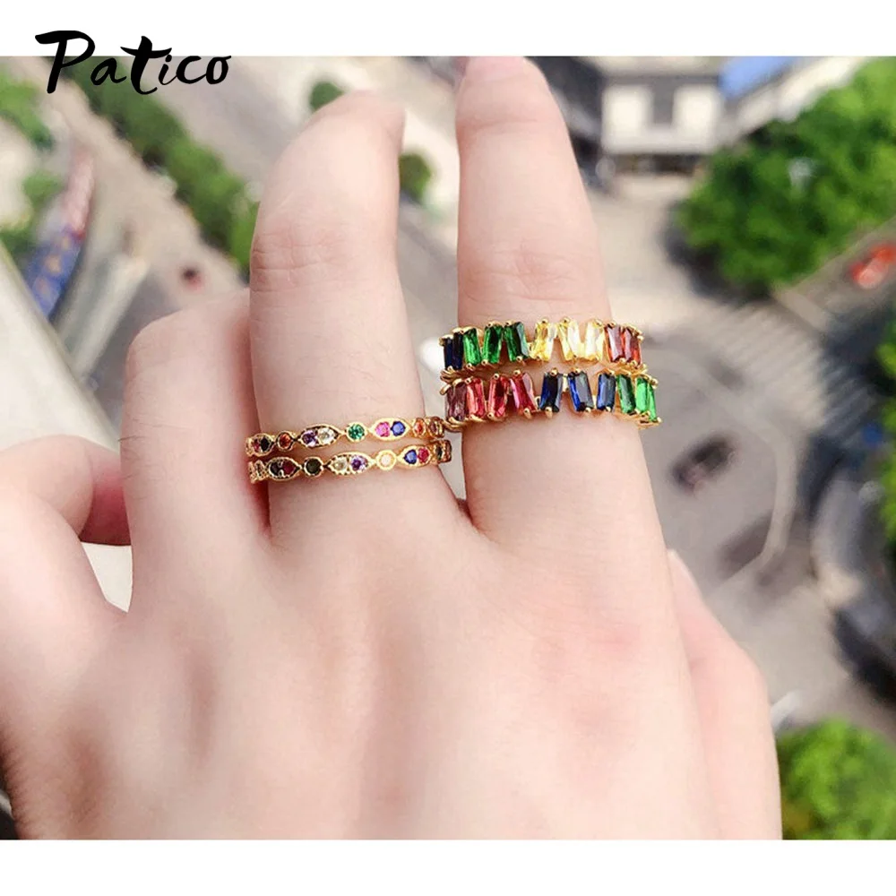 Rainbow ring rose gold Absrtact CZ ring Aesthetic jewelry ring 14K rose gold plated sterling silver Gift for her