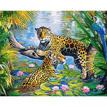 

YANXIN DIY Frame Picture DIY Painting By Numbers Kit Leopard Acrylic Paint By Numbers Handpainted Painting Art 3042