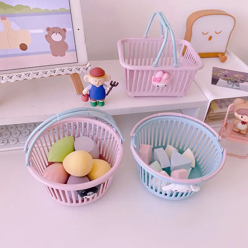 

Пластиковая корзина для хранения аниме Sanrioed Kawaii My Melody Kuromi Cinnamoroll, милая корзина для покупок, настольное хранилище