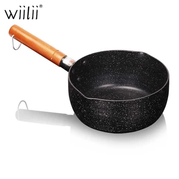 

1Pcs Soup Pot Nonstick Saucepan Granite Coating Sauce Pan with Wooden Long Handle Straining Aluminum Milk Pan Cookware
