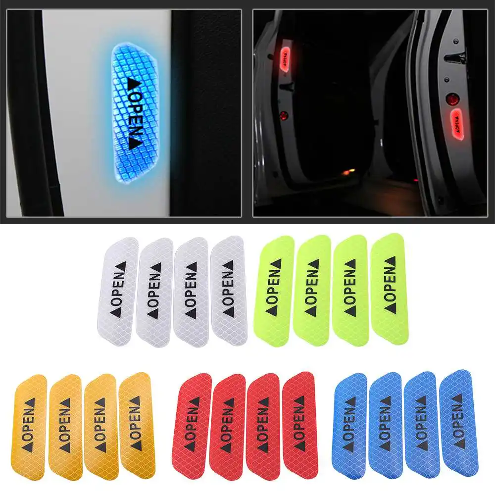 

4Pcs/set Car Door Stickers Warning Mark Reflective Tape OPEN High Reflective Strips Night Driving Safety Lighting Luminous Tapes