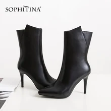 SOPHITINA/пикантные сапоги на тонком каблуке из высококачественной натуральной кожи; модная новая обувь ручной работы с острым носком; женские сапоги на молнии; PO282