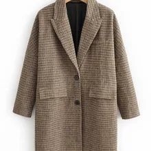 Осень, женское элегантное клетчатое пальто средней длины в европейском и американском стиле, пальто для женщин, темпераментное длинное пальто, куртка