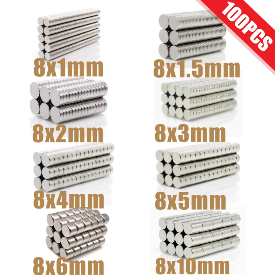 Neodymium Magnets Round Magnets 100Pcs N35 Round Magnet 8x1 8x1.5 8x2 8x3 8x4 8x5 8x6 8x10 mm Neodymium Magnet Permanent NdFeB Super Strong