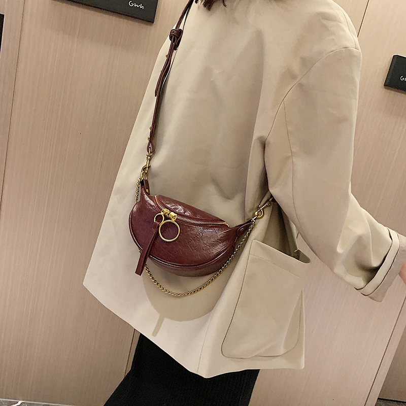 Fashion Quality Leather Small Bags For Women New Chain Shoulder Messenger Bag Simple Waist Pack Lady Handbags And Purses