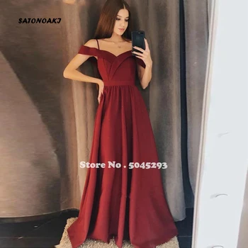 

SATONOAKI 2020 Simple Burgundy A Line Prom Dresses Spaghetti Strap Bridal Gowns Off Shoulder Vestido De Novia Wedding Gowns