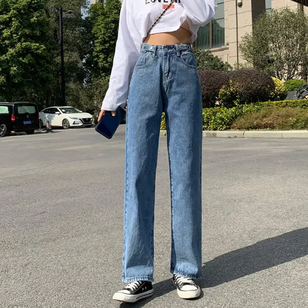 zara jeans 2021 Spring and Autumn Women's Straight Retro Jeans Beige Blue High Waist Loose Denim Trousers Washed Casual Wide-leg Pants cargo pants for women Jeans
