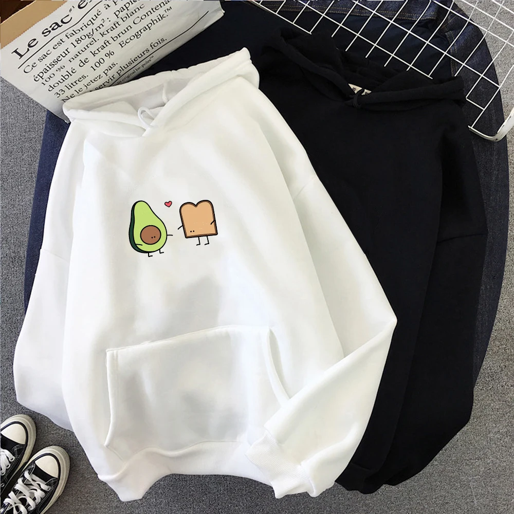 Fashion Women Hoodies Winter Sweatshirt Harajuku Kawaii Avocado Vegan Bread Cartoon Print Sweatwear Couple Hoodie Tumblr Top | Женская