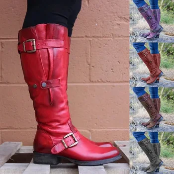 

LASPERAL Buckle Strap Boots Women New Autumn Retro Mid-Calf Boots Female Winter Ladies Zipper Snow Boots Flat Casual Botas Mujer