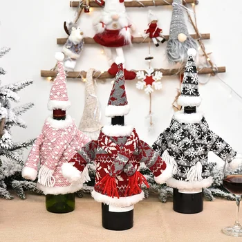

3 PCS Christmas Clothes Wine Bottle Cover Champagne Bottle Bags Xmas Home Party Decor Table Dress Up Supplies Set