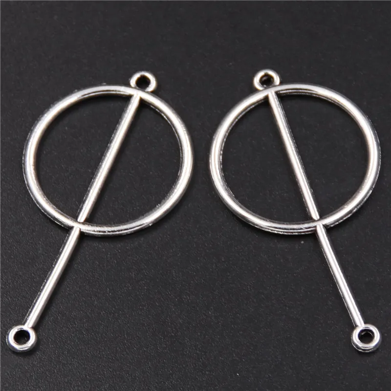 15 Stück versilberter Ring und lange Nadel, geometrische Figur, Legierungsverbinder, DIY-Schmuck, Basteln, Metallzubehör, 47 x 25 mm, A313 – Detail 1