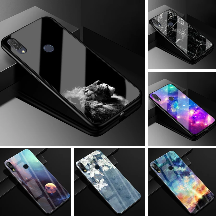 

For Asus Zenfone Max Pro M2 ZB631KL Case Hard PC Glass Phone Case Black TPU Bumper Cover for Asus ZB631KL Tempered Glass Cover