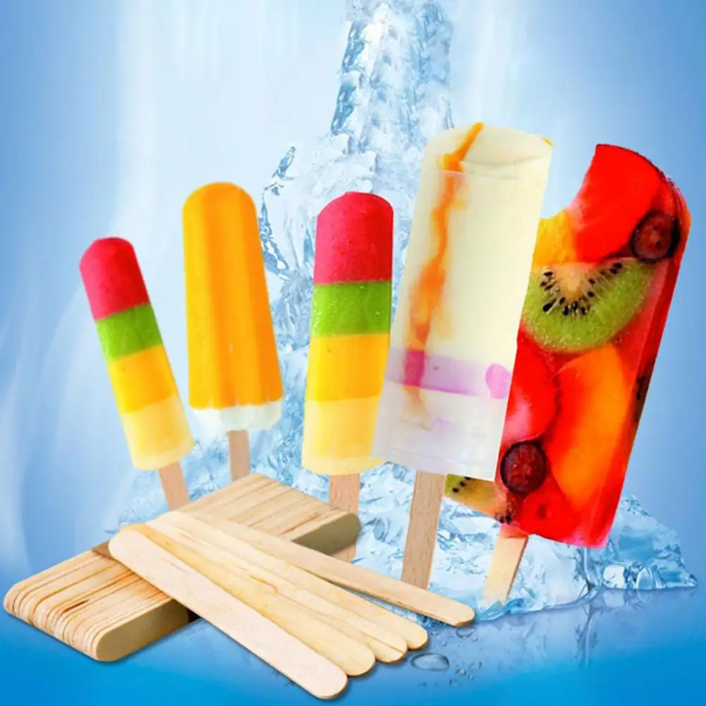 

New 50Pcs Safe Wooden Ice Cream Sticks DIY Hand Crafts Lolly Cake Small Cudgel Tools