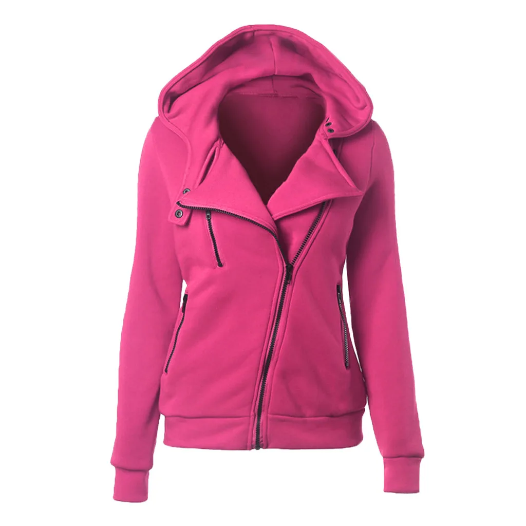 Hot Pink Модные толстовки, куртки, женские толстовки с длинным рукавом, куртки на молнии, перемычка Hoody, верхняя одежда, Harajuku, Женское пальто, дропшиппинг - Цвет: Hot Pink