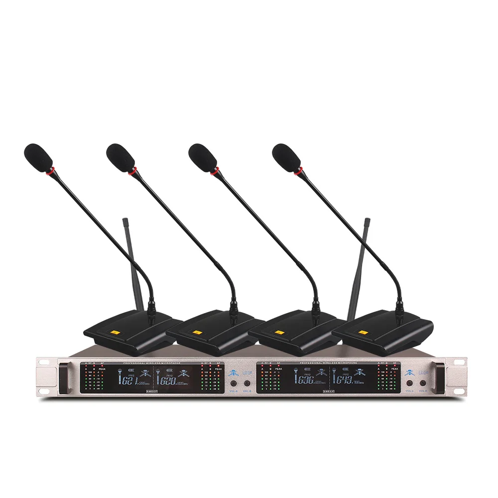 Портативная Беспроводная микрофонная система UHF4 канал портативная отворотом конденсаторная гарнитура караоке микрофон студия 405GT микрофон для церкви - Цвет: 4 meeting