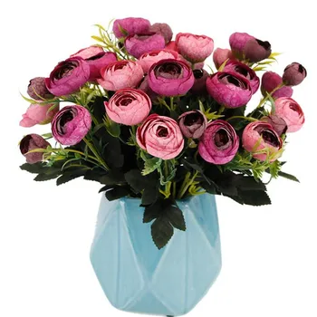 

5Pcs Silk Tea Rose Bunch Simulation Fake Roses 9 Heads for Wedding Home Decorative Artificial Flowers