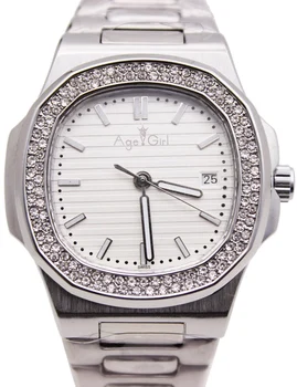 

Luxury Brand New Automatic Mechanical Men Watch 2 Rows Diamonds Transparent Glass Back Silver Black Blue Coffer Luminous Watches