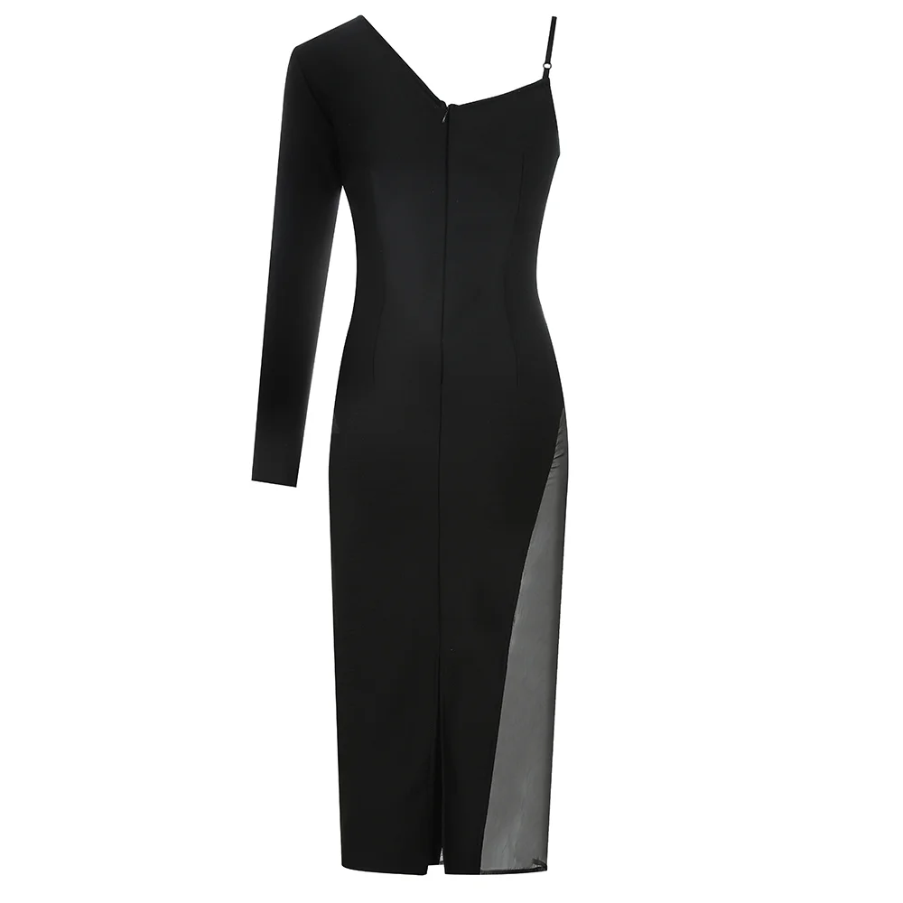 Vestidos, женское сексуальное модное кружевное Сетчатое черное Бандажное платье с одним рукавом, женские вечерние платья до колена, вечерние платья знаменитостей