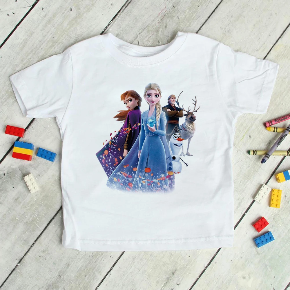 tops for children's	 Olaf of Skiing T-shirt Top Frozen II T Shirt Children Tshirt Loose White Short Sleeve Girls New Kids Generation Harajuku Tee t shirt green child	