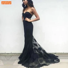 Модное Черное вечернее платье, длинное,, эластичное, атласное, кружевное, облегающее, Русалка, торжественное платье, для женщин, на заказ, сексуальные, вечерние платья