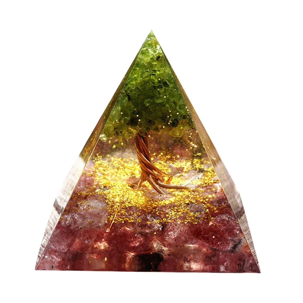 Tree of Life Orgone Pyramid Crystal Energy Orgonite Pyramid Peridot Healing Gem Stones EMF Orgonite Chakra Reiki Meditaiton Tool 