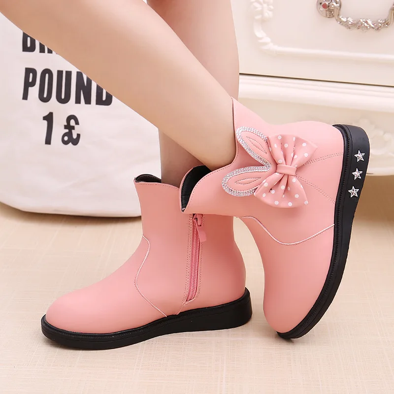 Осень-зима мод милые девушки сапоги "Принцесса"; размеры 27-37 Крупные Девушки повседневные ботинки для детского кожаный бурдюк обувь для девочек - Цвет: D9 Pink