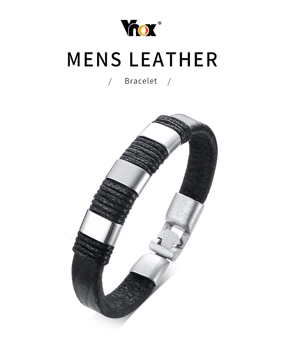 Vnox Black Braid Woven Leather Bracelet for Men Bangle Vintage Tribal erkek bileklik pulseira masculina