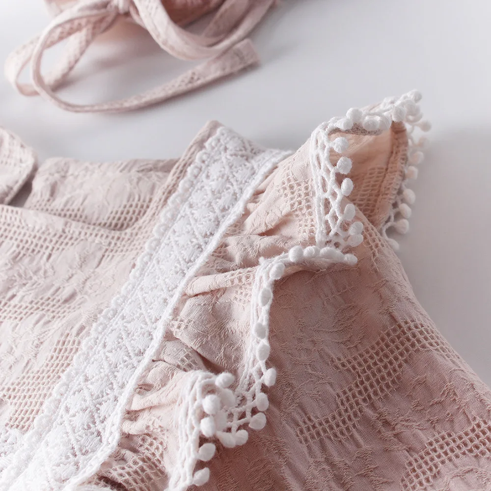 WLG baby girl spring autumn rompers toddler lace beige pink long sleeve ruffle romper baby cute casual clothes